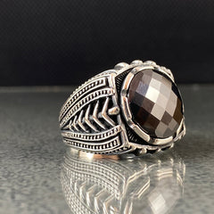 Round Black Onyx Gemstone 925 Silver Men Ring