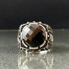 Round Black Onyx Gemstone 925 Silver Men Ring