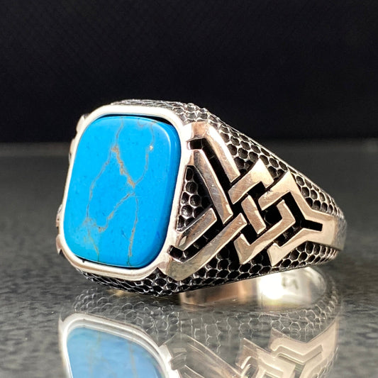 Turquoise Gemstone 925 Silver Men Ring