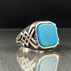 Turquoise Gemstone 925 Silver Men Ring