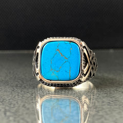 Turquoise Gemstone 925 Silver Men Ring