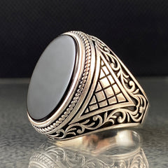 Oval Black Onyx Gemstone Daily 925 Silver Men Ring