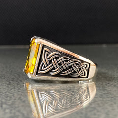 Citrine Gemstone Men Handmade 925 Solid Silver Men Ring