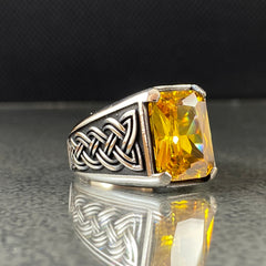 Citrine Gemstone Men Handmade 925 Solid Silver Men Ring