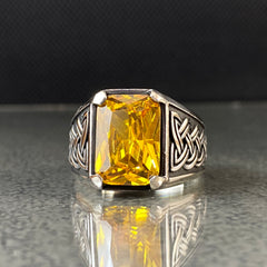 Citrine Gemstone Men Handmade 925 Solid Silver Men Ring