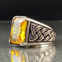 Citrine Gemstone Men Handmade 925 Solid Silver Men Ring