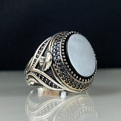 Classic Animal Eagle 925 Sterling Silver Onyx Stone Ring