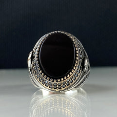 Classic Animal Eagle 925 Sterling Silver Onyx Stone Ring