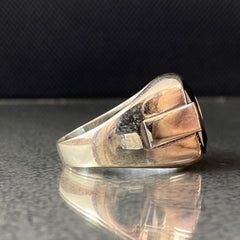 Onyx Gemstone Simple 925 Solid Silver Men Ring