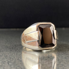 Onyx Gemstone Simple 925 Solid Silver Men Ring