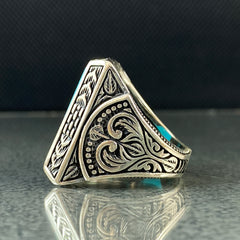 Large Turquoise Stone 925 Silver Handmade Men Ring