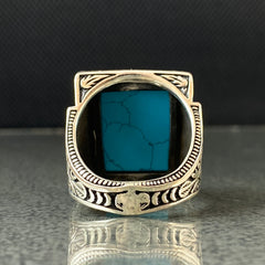 Large Turquoise Stone 925 Silver Handmade Men Ring