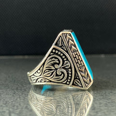 Large Turquoise Stone 925 Silver Handmade Men Ring