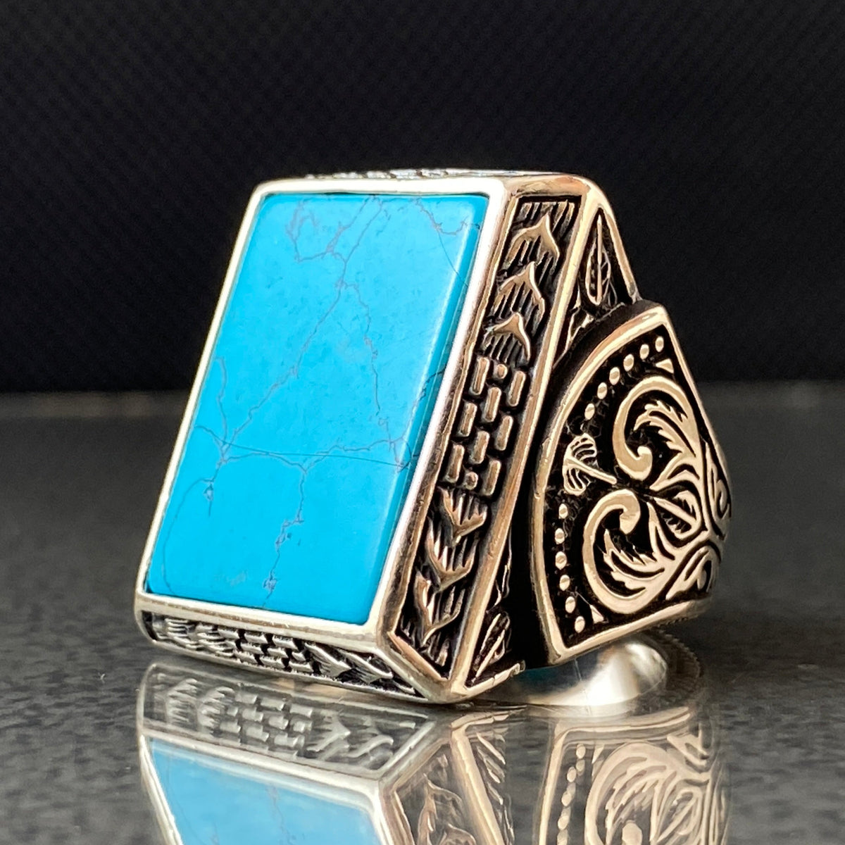 Large Turquoise Stone 925 Silver Handmade Men Ring