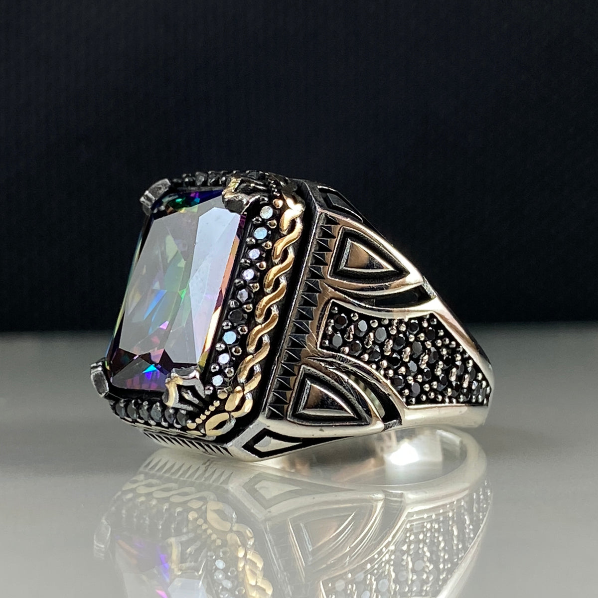 Mystic Topaz Gemstone 925 Sterling Silver Men Handmade Ring