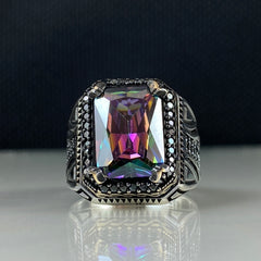 Mystic Topaz Gemstone 925 Sterling Silver Men Handmade Ring