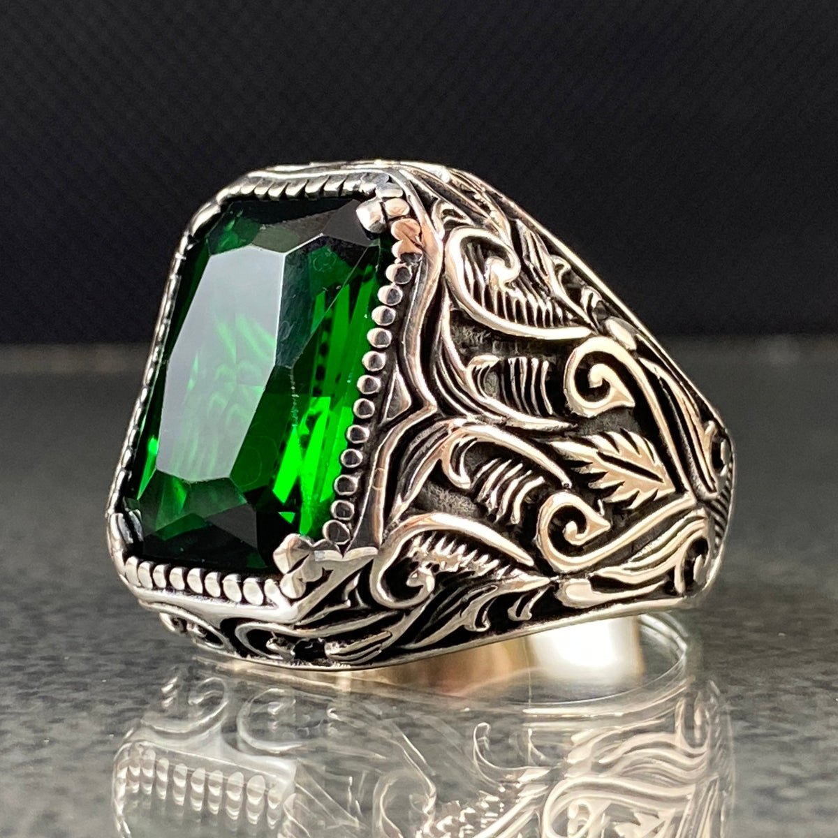 Anillo de plata maciza de piedra esmeralda 925, anillo de piedra preciosa esmeralda verde 