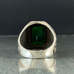 Anillo de plata maciza de piedra esmeralda 925, anillo de piedra preciosa esmeralda verde 