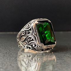 Anillo de plata maciza de piedra esmeralda 925, anillo de piedra preciosa esmeralda verde 