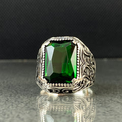 Anillo de plata maciza de piedra esmeralda 925, anillo de piedra preciosa esmeralda verde 