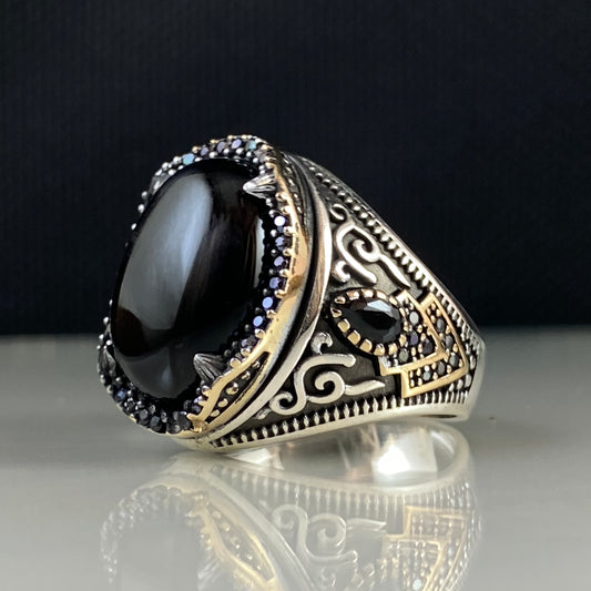 Black Onyx Gemstone 925 Solid Silver Men Handmade Ring