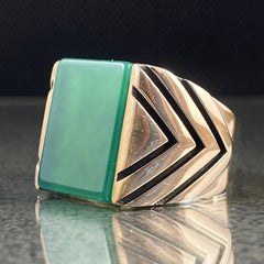 Green Agate Gemstone 925 Silver Men Ring