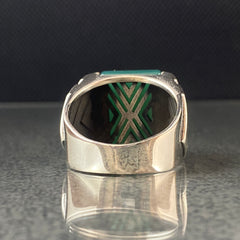 Green Agate Gemstone 925 Silver Men Ring