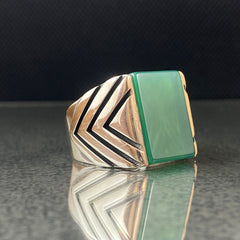 Green Agate Gemstone 925 Silver Men Ring