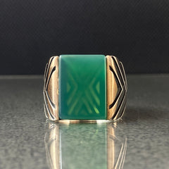 Green Agate Gemstone 925 Silver Men Ring