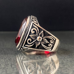 Red Ruby Gemstone 925 Silver Men Ring