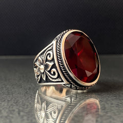 Red Ruby Gemstone 925 Silver Men Ring