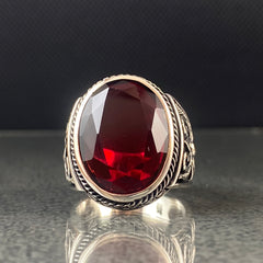 Red Ruby Gemstone 925 Silver Men Ring