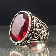 Red Ruby Gemstone 925 Silver Men Ring