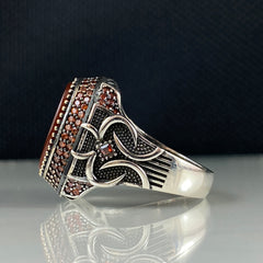 Classic Daily 925 Silver Men Ring Agate Gemstone