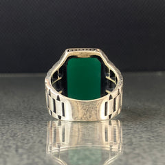 Agate Gemstone 925 Solid Silver Men Ring