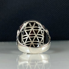 Classic Daily 925 Silver Men Ring Agate Gemstone