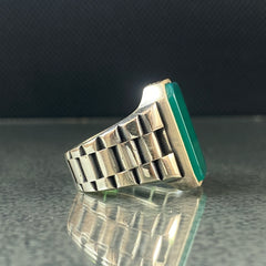 Agate Gemstone 925 Solid Silver Men Ring