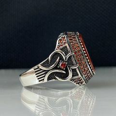 Classic Daily 925 Silver Men Ring Agate Gemstone