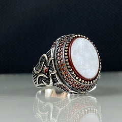 Classic Daily 925 Silver Men Ring Agate Gemstone