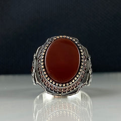 Classic Daily 925 Silver Men Ring Agate Gemstone