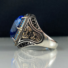 Aquamarine Blue Color 925 Sterling Silver Men Handmade Ring