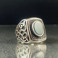 Agate Gemstone 925 Sterling Silver Men Ring