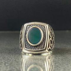 Agate Gemstone 925 Sterling Silver Men Ring