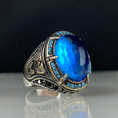 Aquamarine Blue Color 925 Sterling Silver Men Handmade Ring