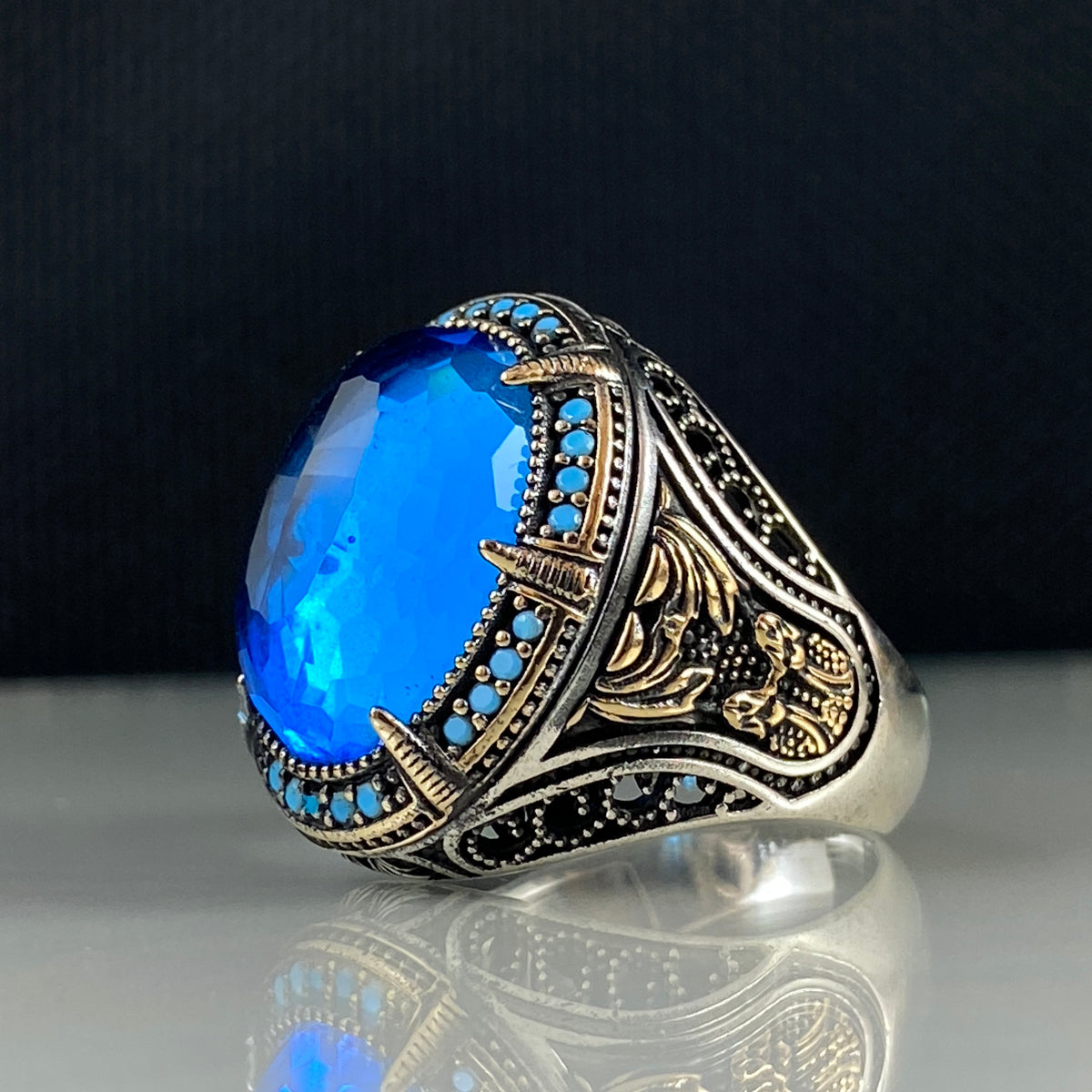 Aquamarine Blue Color 925 Sterling Silver Men Handmade Ring