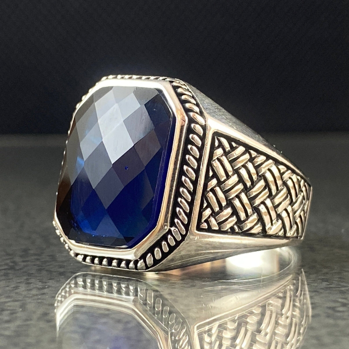 Sapphire Gemstone 925 Solid Silver Handmade Men Ring