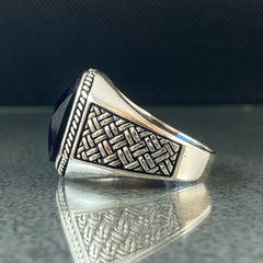 Sapphire Gemstone 925 Solid Silver Handmade Men Ring