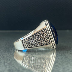 Sapphire Gemstone 925 Solid Silver Handmade Men Ring