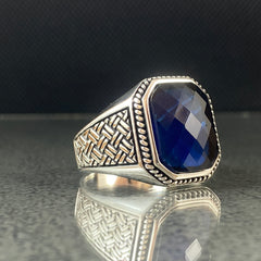 Sapphire Gemstone 925 Solid Silver Handmade Men Ring