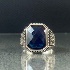 Sapphire Gemstone 925 Solid Silver Handmade Men Ring